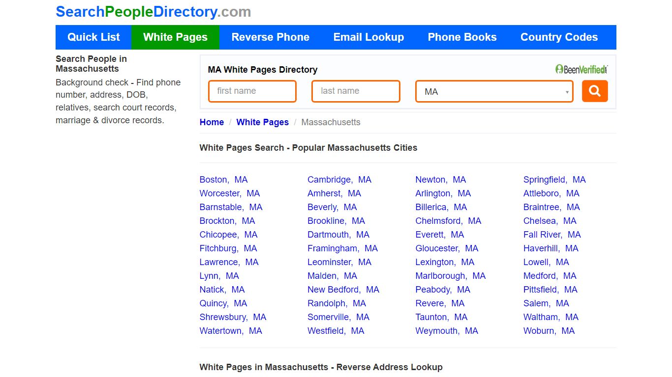 White Pages in Massachusetts, Find a Person, Local Directory